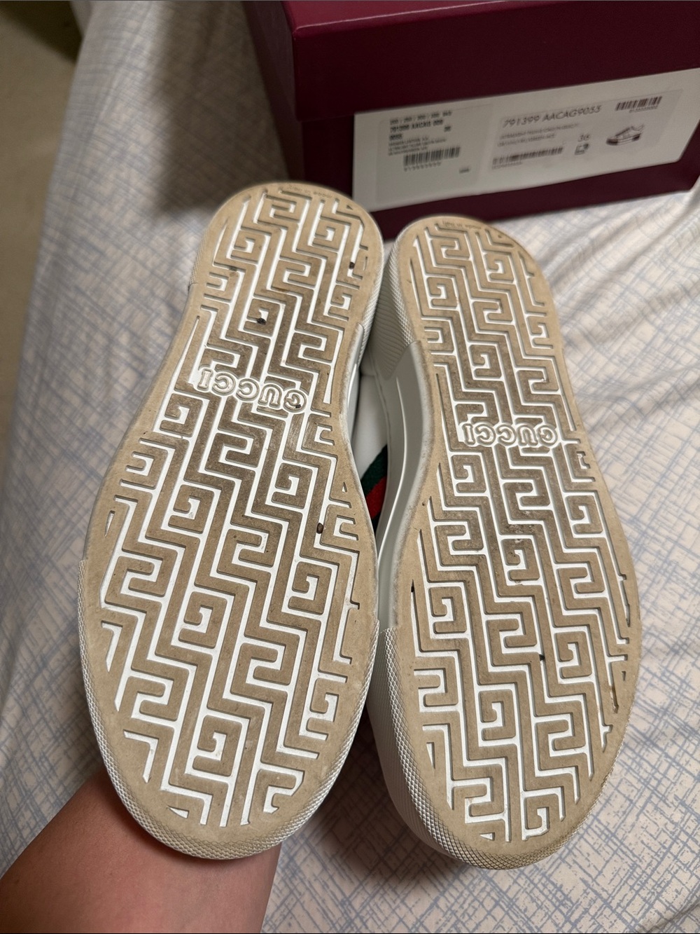 Gucci White Leather Platform Sneakers with Green & Red Stripe - Picture 5 of 7